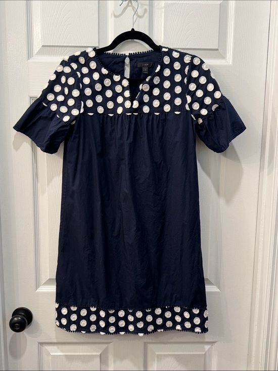Dresses & Skirts - J Crew Navy Dress with White Polka Dot Trim